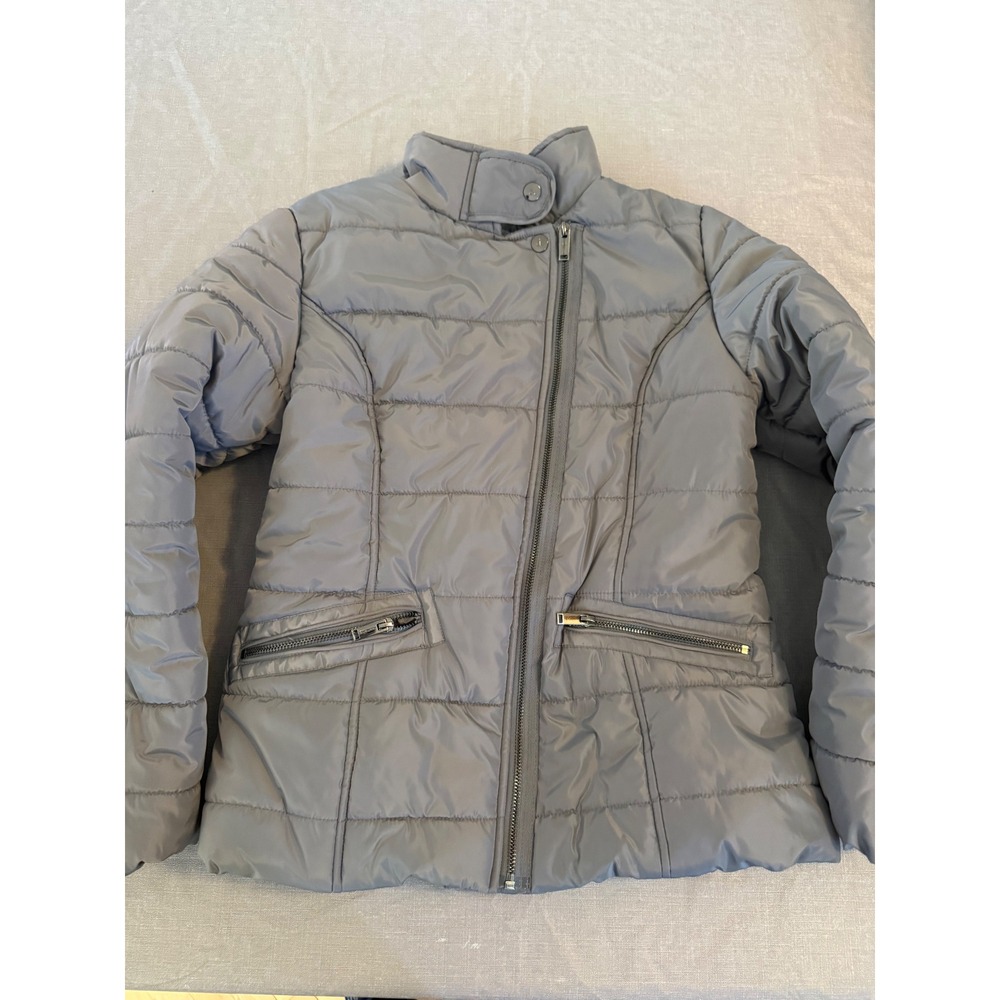 Calvin‎ Klein Jeans Gray Puffer Jacket Fleece Lined Asymmetrical Zip Girls XL 16